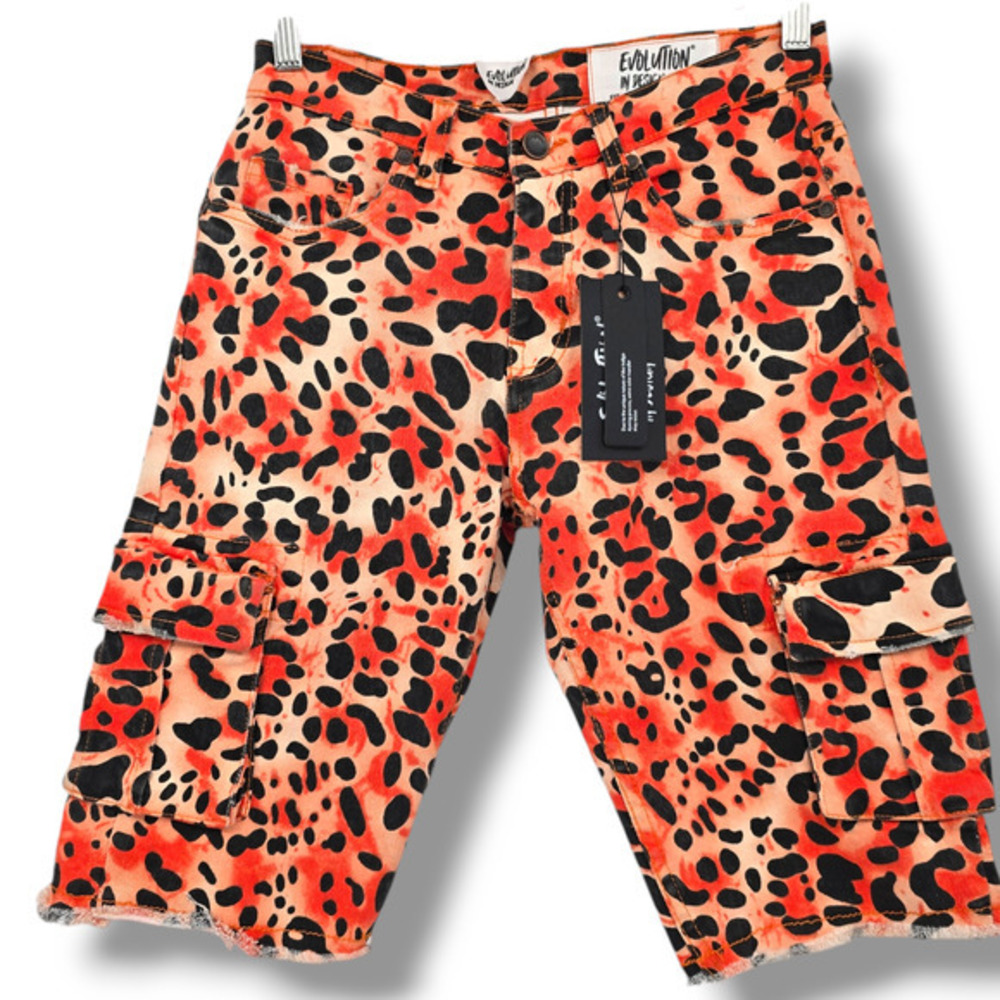 NEW Evolution In Design‎ Boys Cheetah Print Raw Hem Cargo Denim Shorts Size 16
